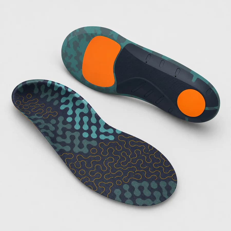Superfeet Run Cushion High Arch, illustrative product view showing top and underside